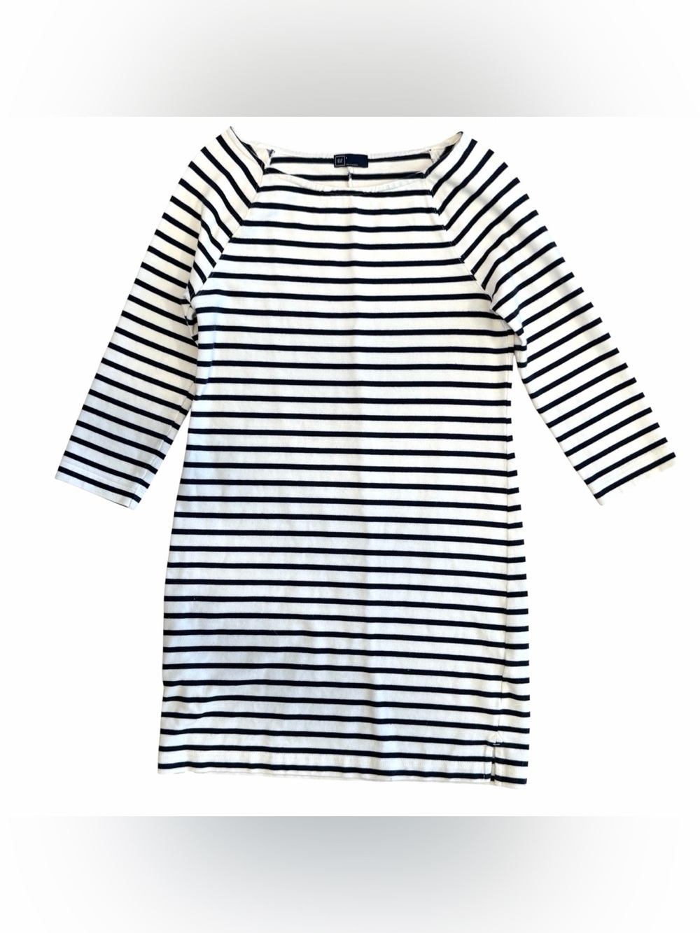 GAP Cotton White And Navy Striped Mini Dress 3/4 Sleeve Size Small
